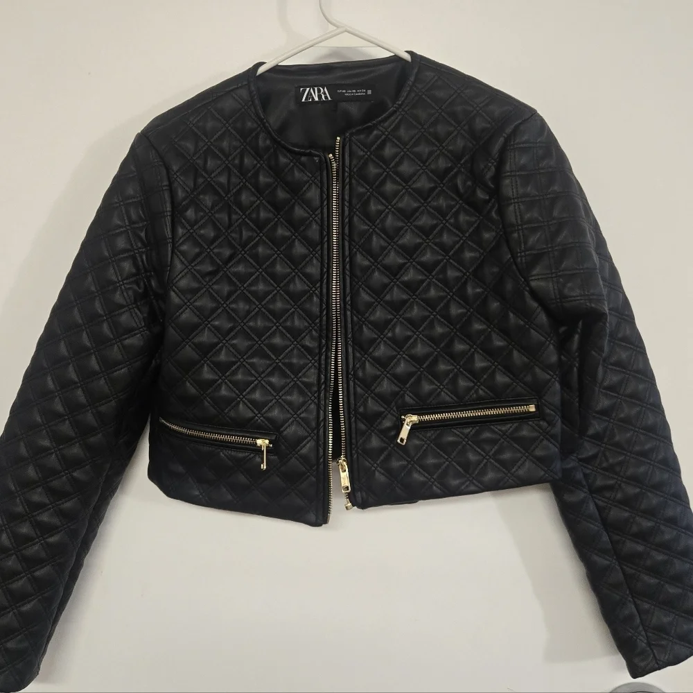 Zara Faux Leather Cropped Quilted Jacket - Picture 11 of 11
